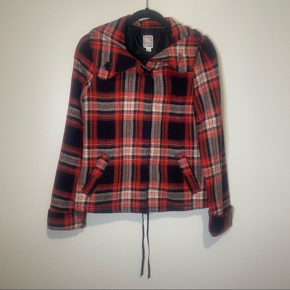 Roxy Plaid Wool Blend Button Front Jacket size Small - Picture 1 of 8